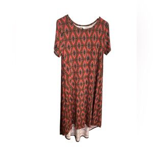 LuLaRoe Red, Orange and Black Geometric Print Dress